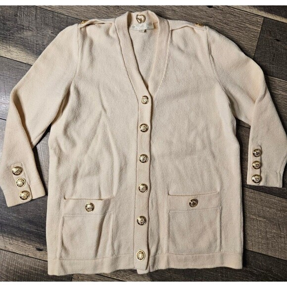 St. John Cream Cardigan Gold Buttons Classic Basic Size S - Picture 2 of 9